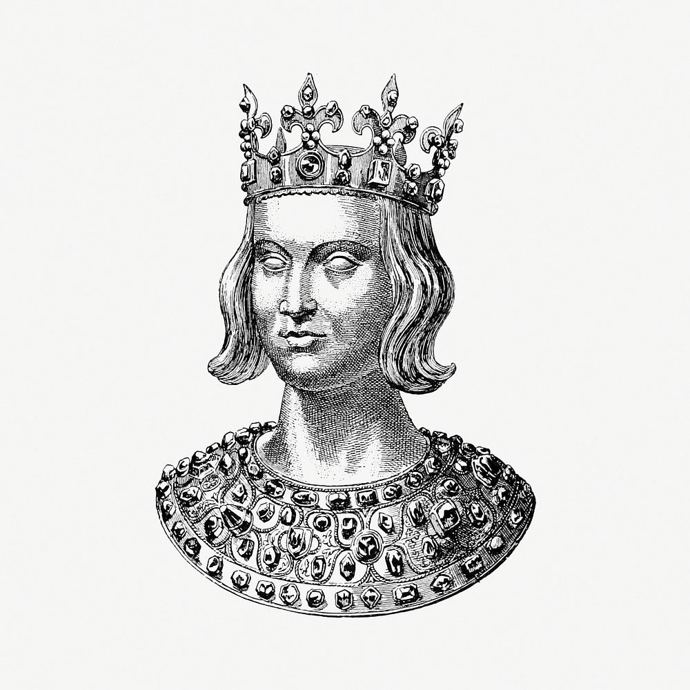 Drawing of a royalty in a crown