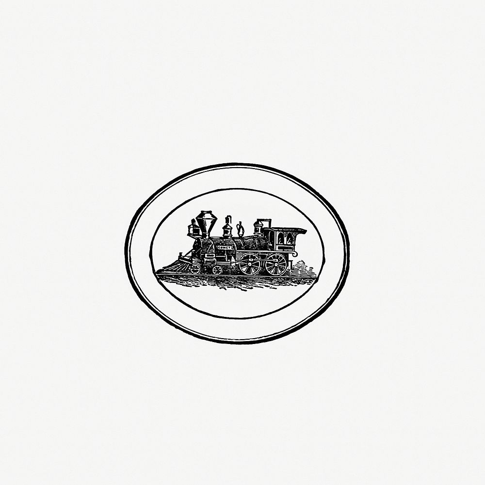 Drawing of a steam engine train stamp