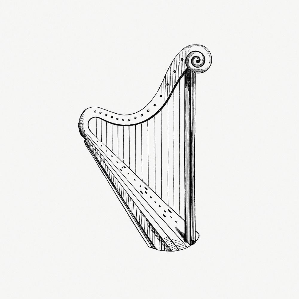 Vintage Victorian style harp engraving