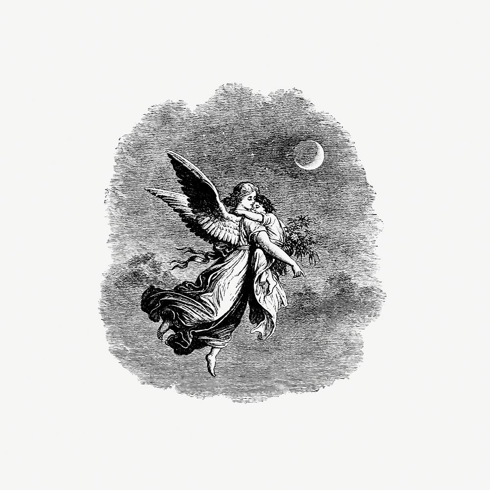 Vintage Victorian style angel and child engraving. Original from the British Library. Digitally enhanced by rawpixel.