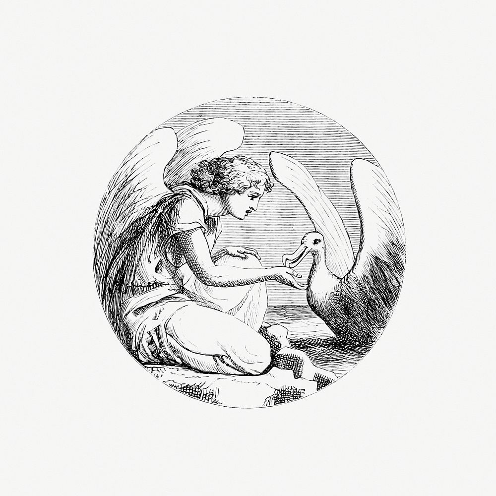 Vintage Victorian Leda and the Swan engraving. Original from the British Library. Digitally enhanced by rawpixel.