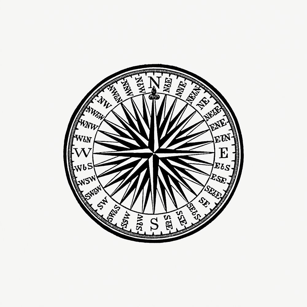 Vintage Victorian style compass engraving. Original from the British Library. Digitally enhanced by rawpixel.