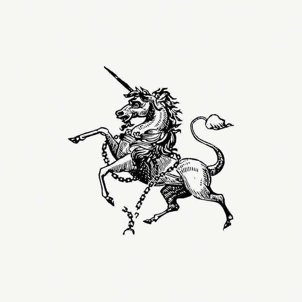 Vintage Victorian style unicorn engraving. Original from the British Library. Digitally enhanced by rawpixel.