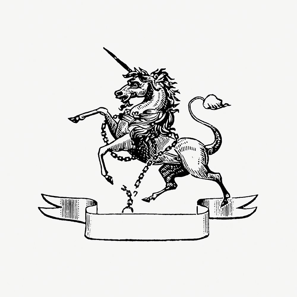 Vintage Victorian style unicorn engraving. Original from the British Library. Digitally enhanced by rawpixel.