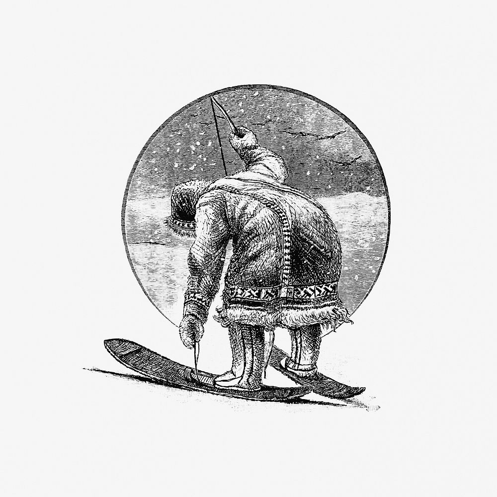 Winter man skiing illustration from Siberia in Asia: a visit to the valley of the Yenesay in East Siberia (1882) by Henry…