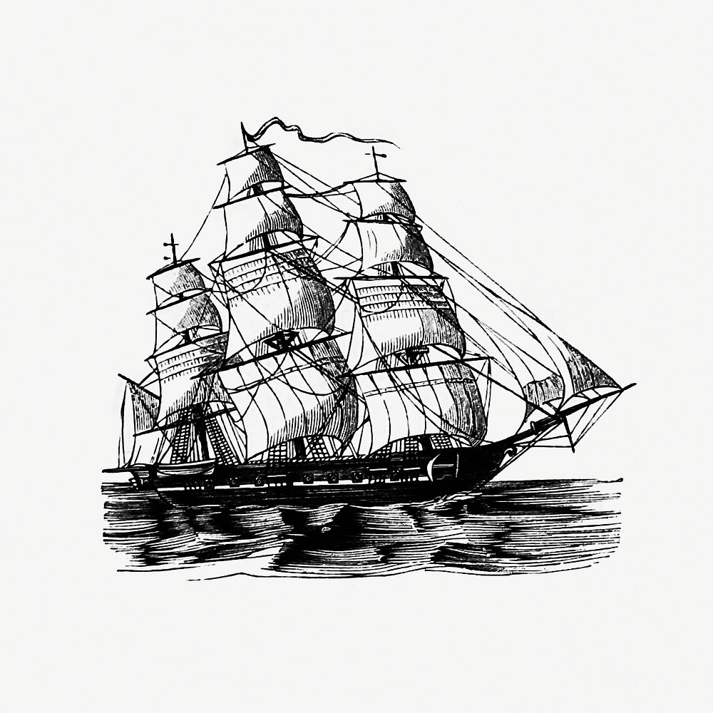 Vintage European style ship illustration from The Young Voyager by Michel M&ouml;ring (1853). Original from the British…
