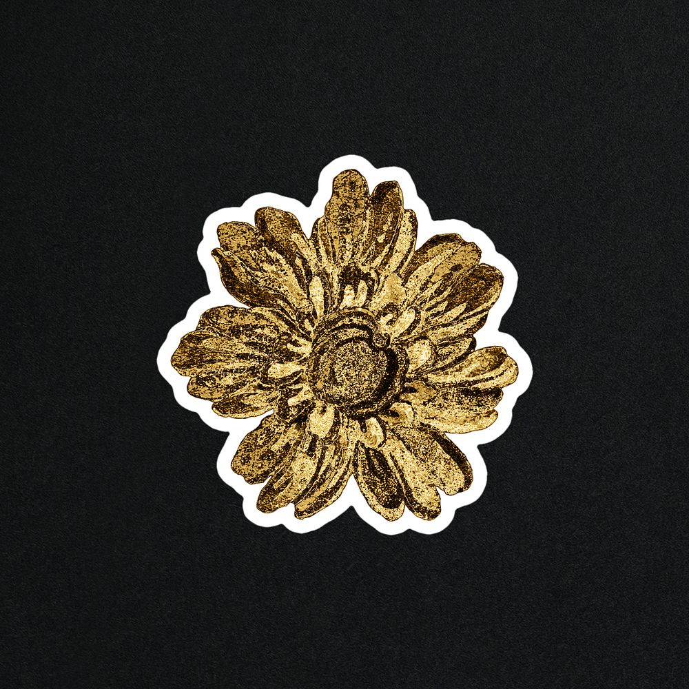 Vintage gold blooming flower sticker with white border