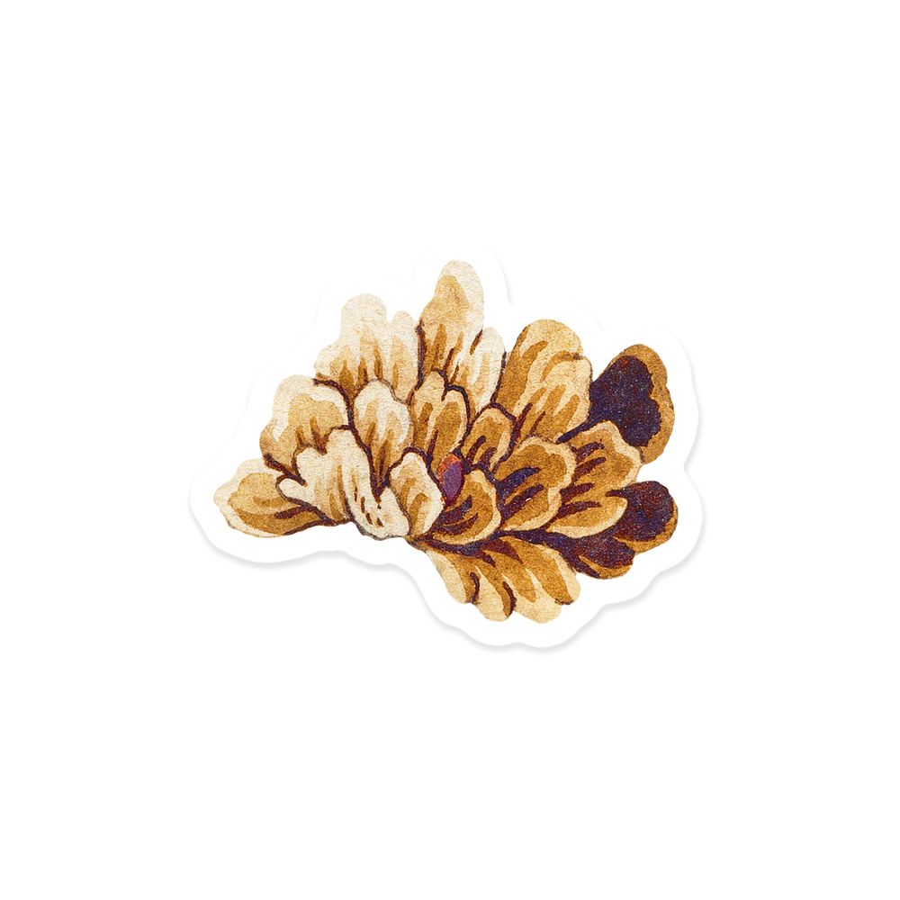 Vintage brown flower sticker with white border