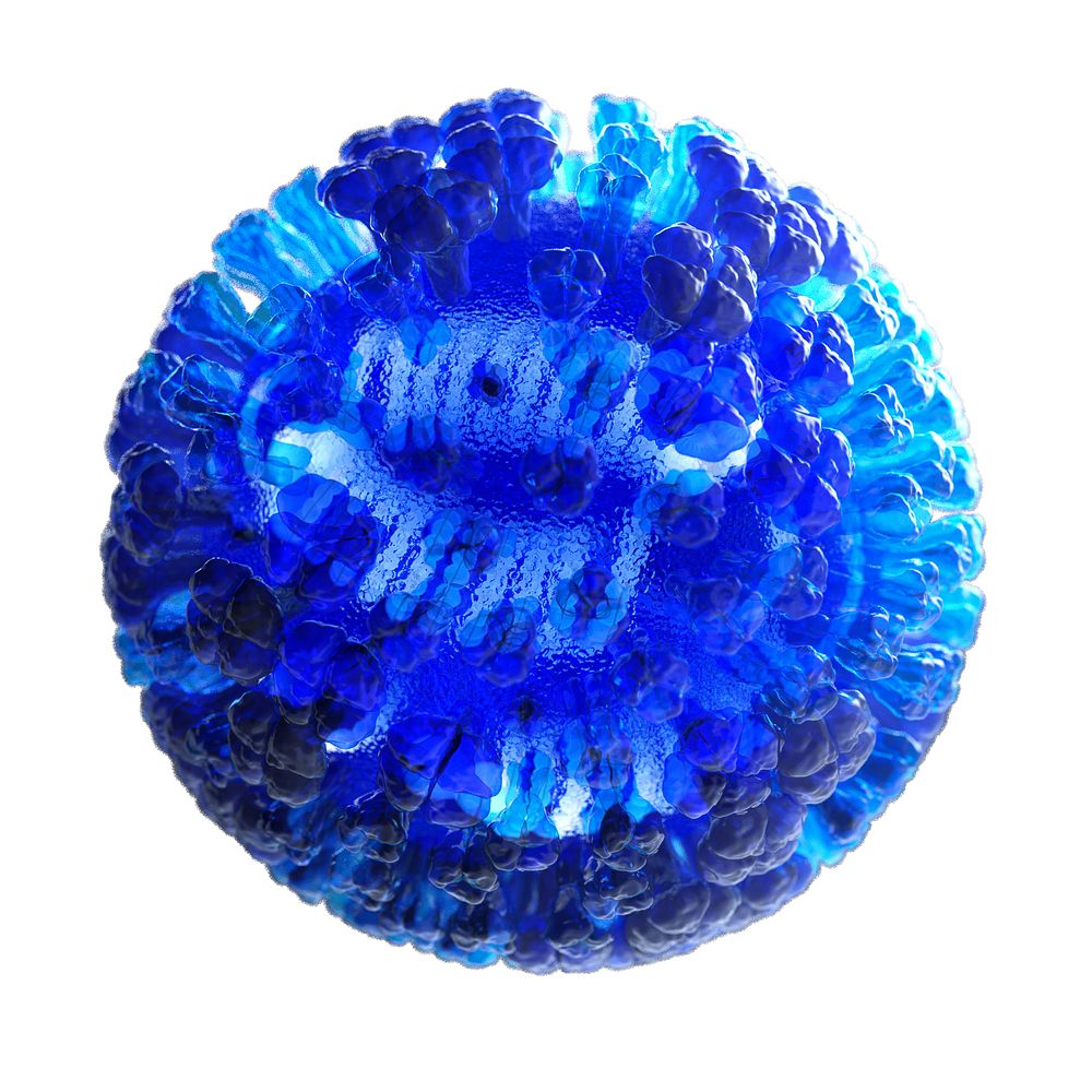 Influenza virus illustration in semi&ndash;transparent blue. Original image sourced from US Government department: Public…