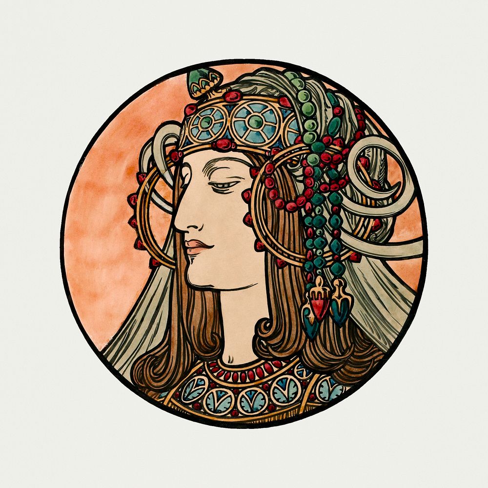 Art nouveau retro woman psd, remixed from the artworks of Alphonse Maria Mucha