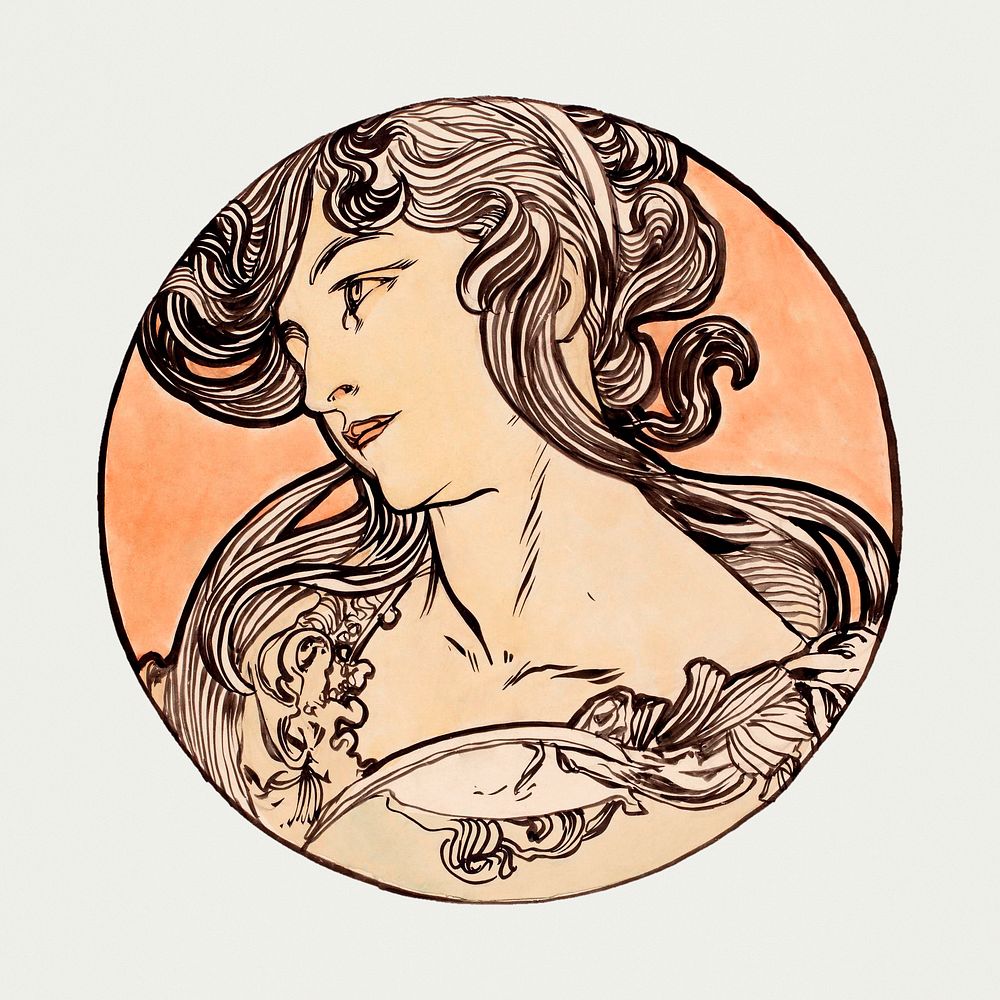 Art nouveau retro woman psd, remixed from the artworks of Alphonse Maria Mucha