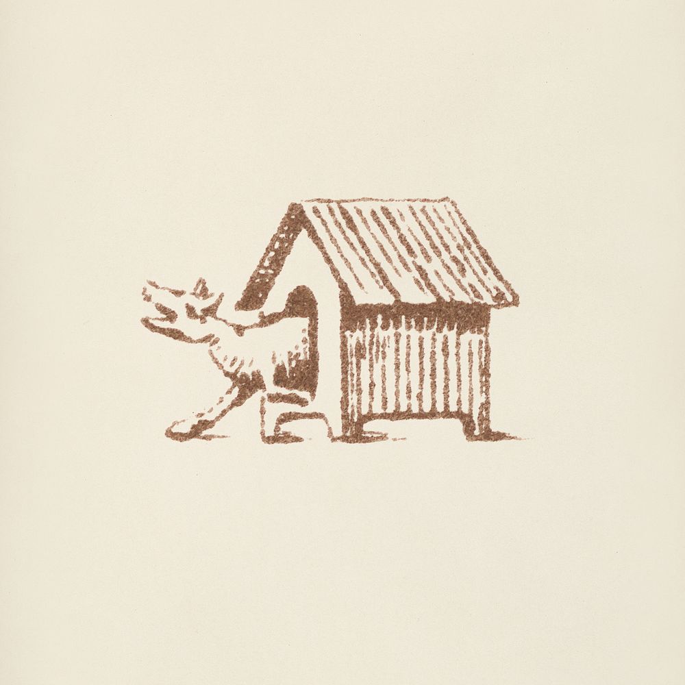 Dog in a house icon from L'ornement Polychrome (1888) by Albert Racinet (1825&ndash;1893). Digitally enhanced from our own…