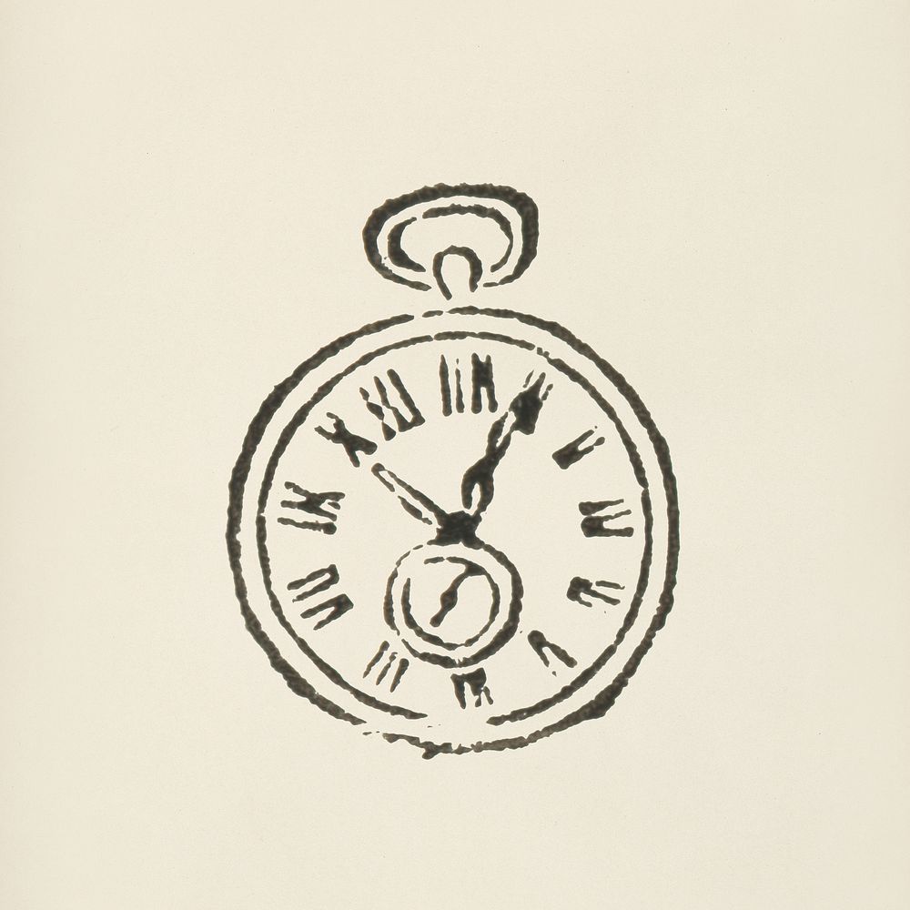 Pocket clock icon from L'ornement Polychrome (1888) by Albert Racinet (1825&ndash;1893). Digitally enhanced from our own…