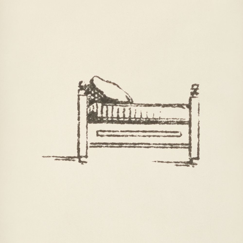Bed icon from L'ornement Polychrome (1888) by Albert Racinet (1825&ndash;1893). Digitally enhanced from our own original…