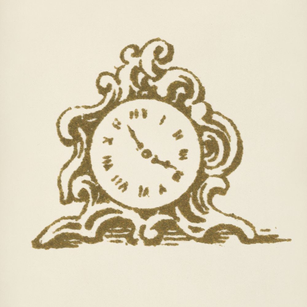 Clock icon from L'ornement Polychrome (1888) by Albert Racinet (1825&ndash;1893). Digitally enhanced from our own original…