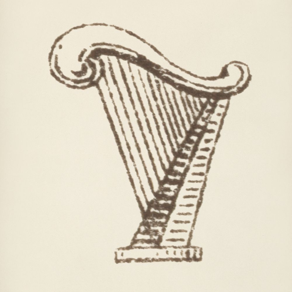 Harp icon from L'ornement Polychrome (1888) by Albert Racinet (1825&ndash;1893). Digitally enhanced from our own original…