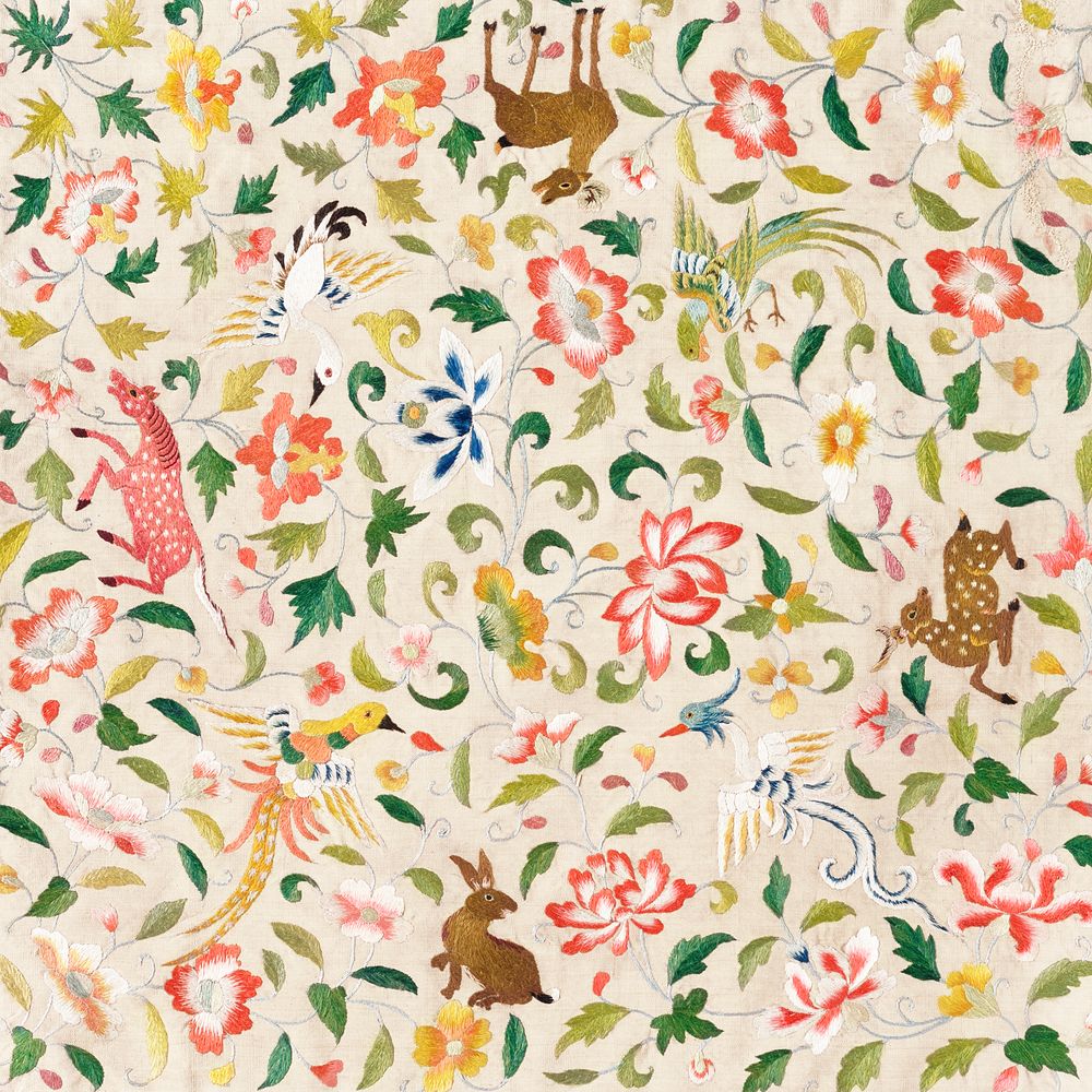 Asian textile with animals, birds, and flowers in high resolution from the late 12th&ndash;14th century. Original from The…
