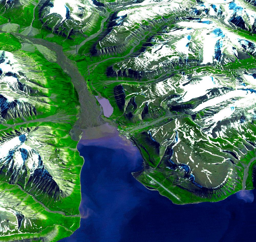 Longyearbyen, the largest island of the Svalbard archipelago, part of the Kingdom of Norway. Original from NASA. Digitally…