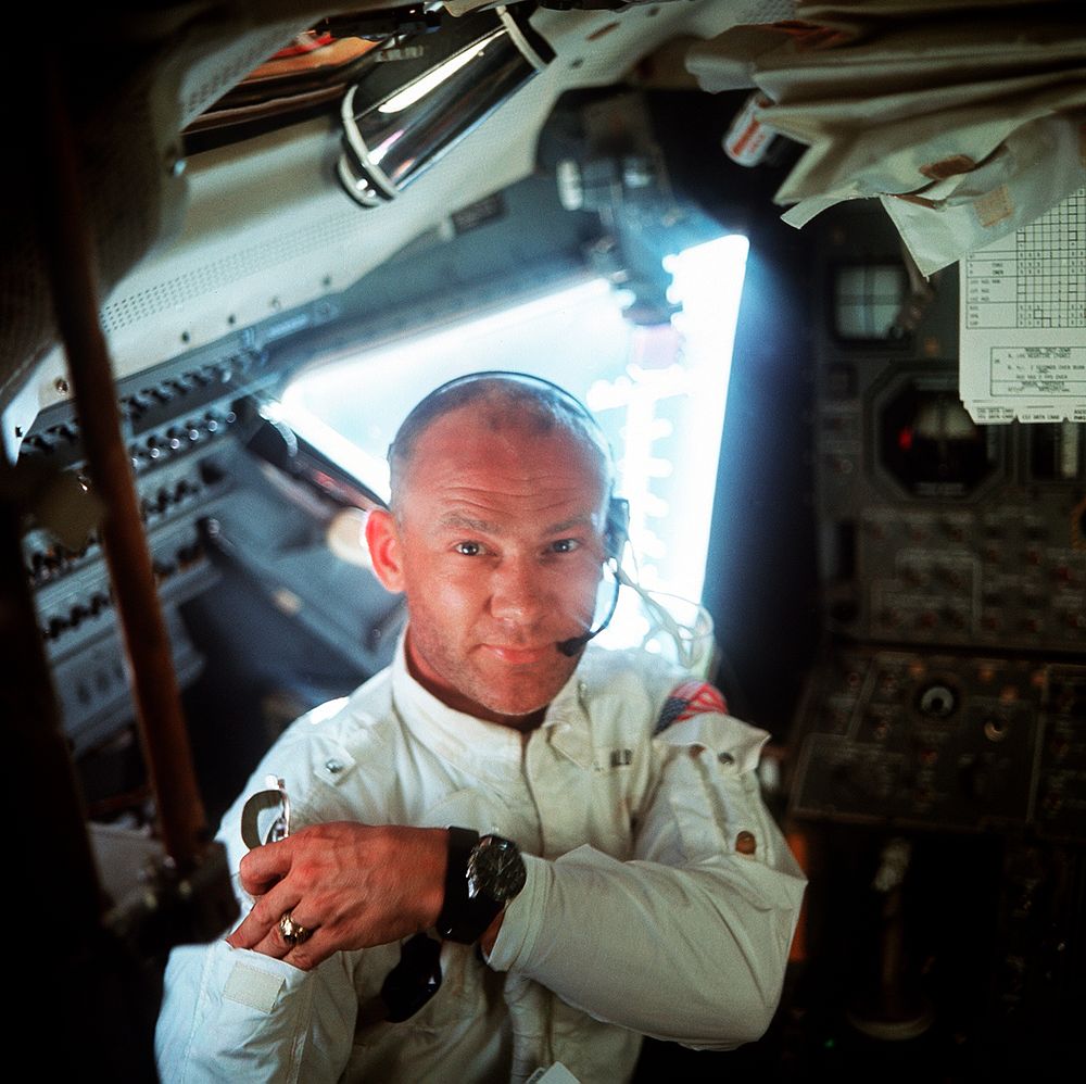 An interior view of Astronaut Edwin Aldrin Jr. in Lunar Module. Original from NASA. Digitally enhanced by rawpixel.