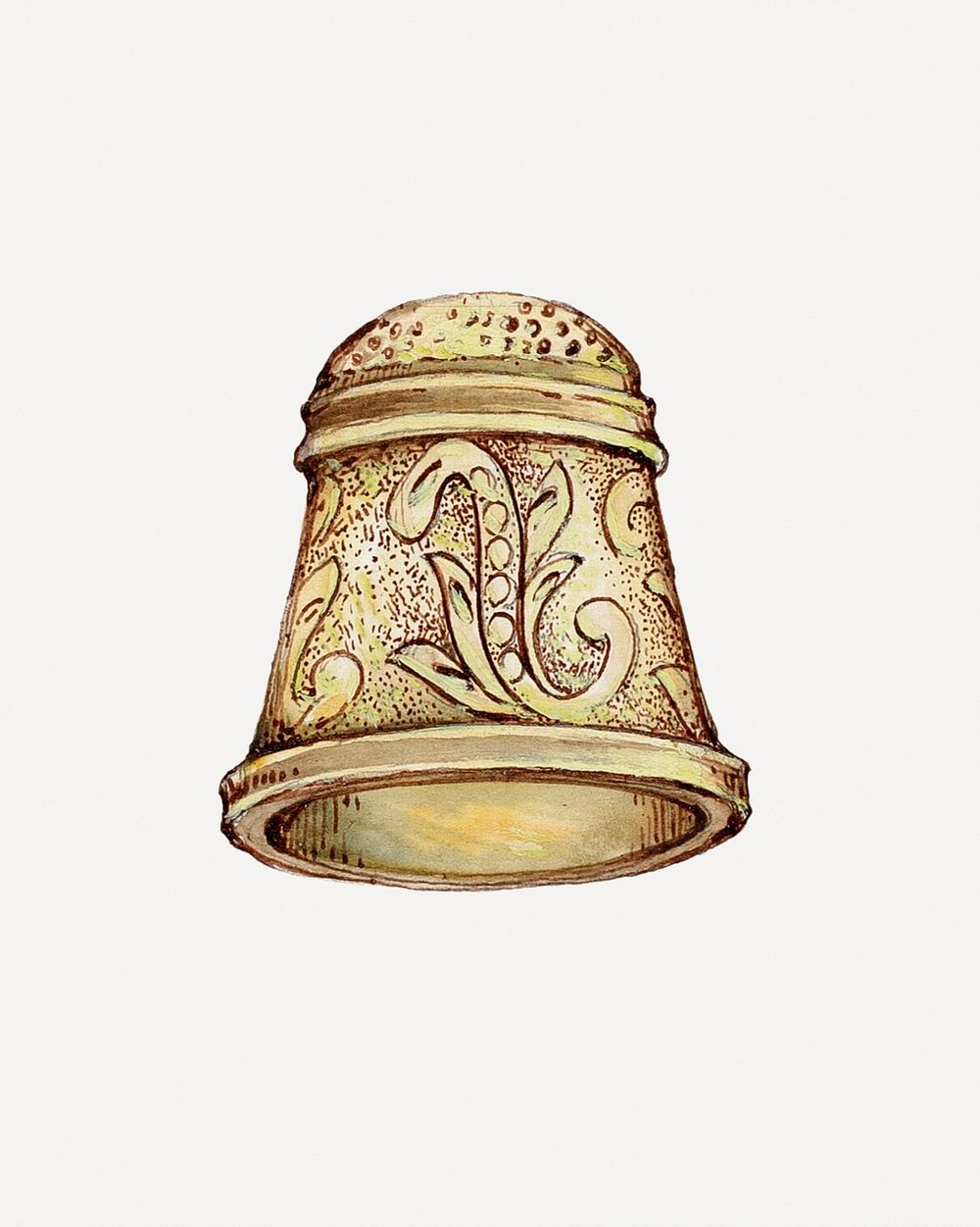 Vintage gold thimble psd illustration, remixed from the artwork by George Seideneck