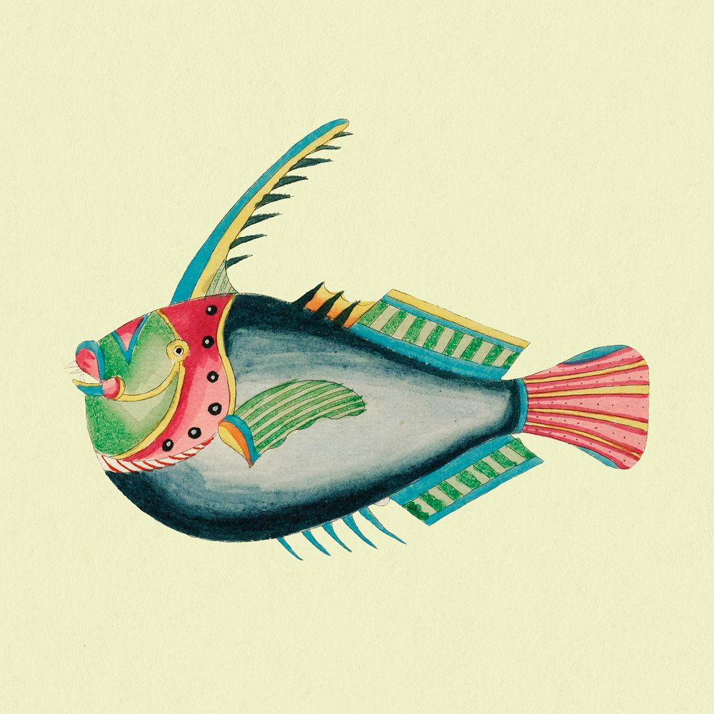 Vintage fish sticker, aquatic animal colorful illustration psd, remix from the artwork of Louis Renard