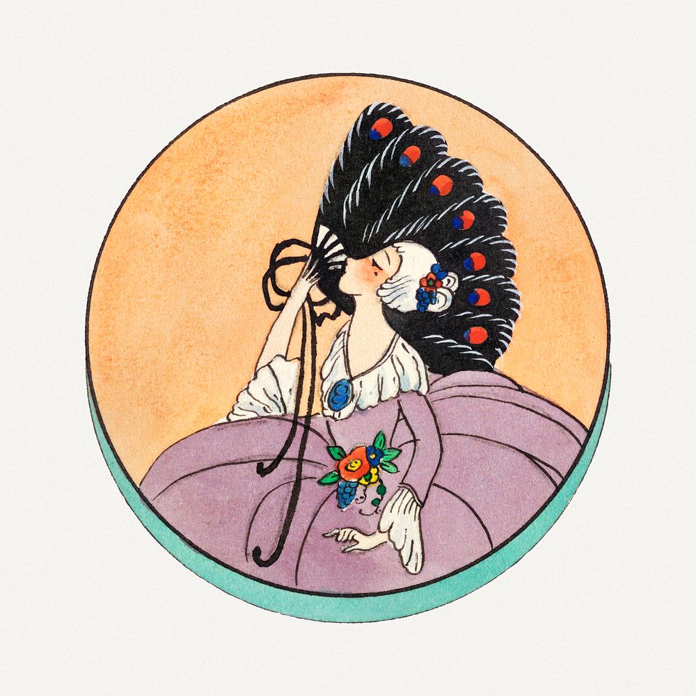 Victorian lady illustration psd, remixed from Noritake factory compact cover design