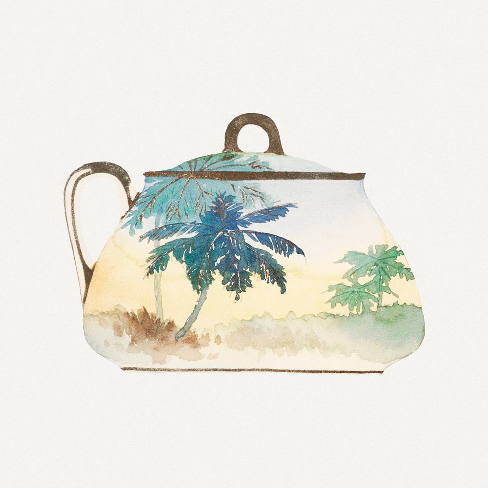 Vintage tropical tree psd sugar bowl, remixed from Noritake factory china porcelain tableware design