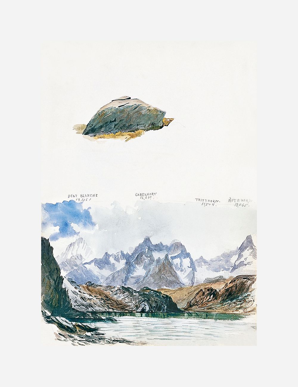 View of Four Mountains from the Gorner Grat, Rock from Splendid Mountain Watercolours Sketchbook (1870) by John Singer…