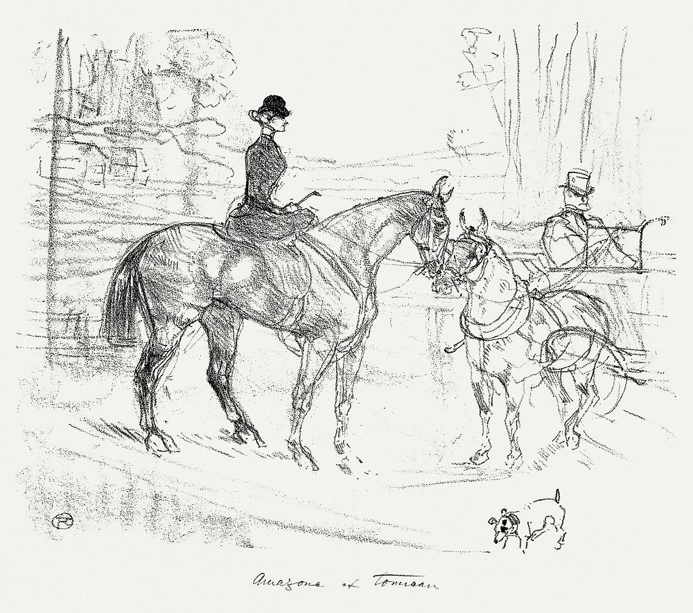 Horsewoman and Cart (1899) print by Henri de Toulouse&ndash;Lautrec. Original from The Art Institute of Chicago. Digitally…