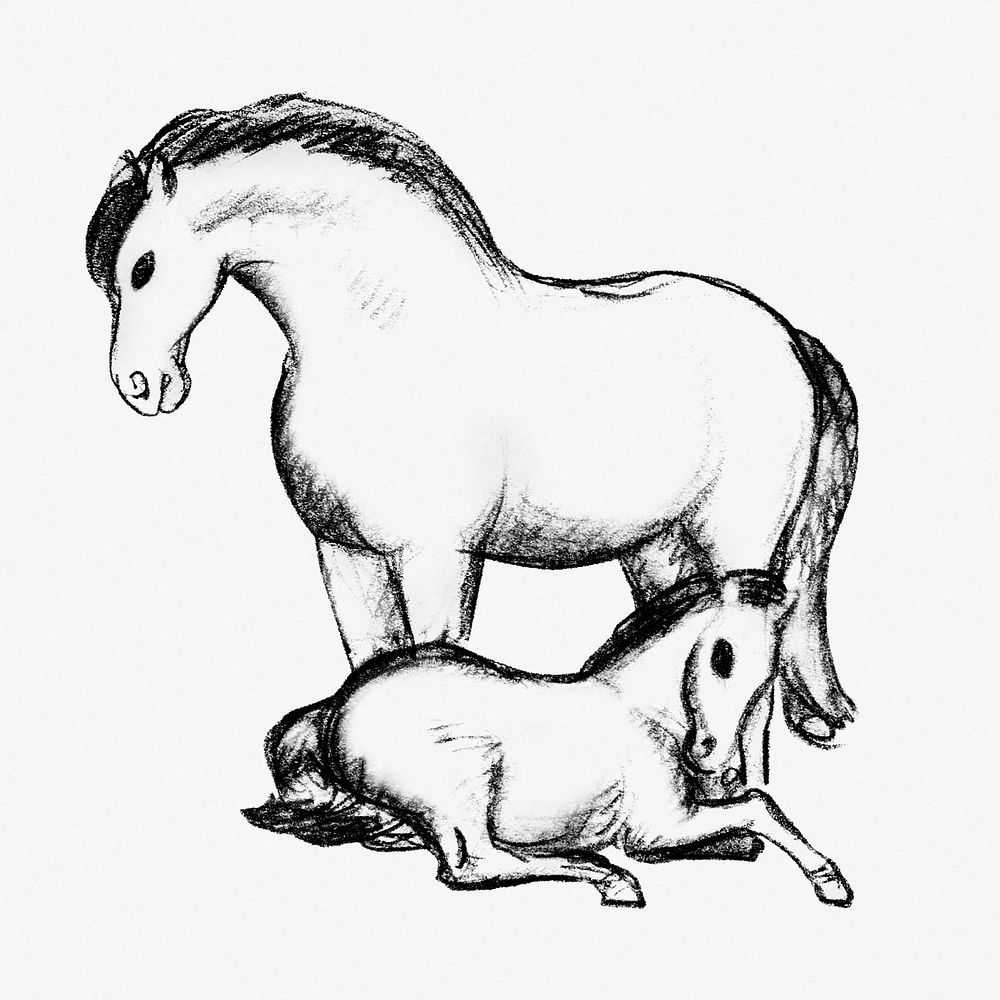 Vintage horses psd hand drawn illustration, remixed from artworks from Leo Gestel