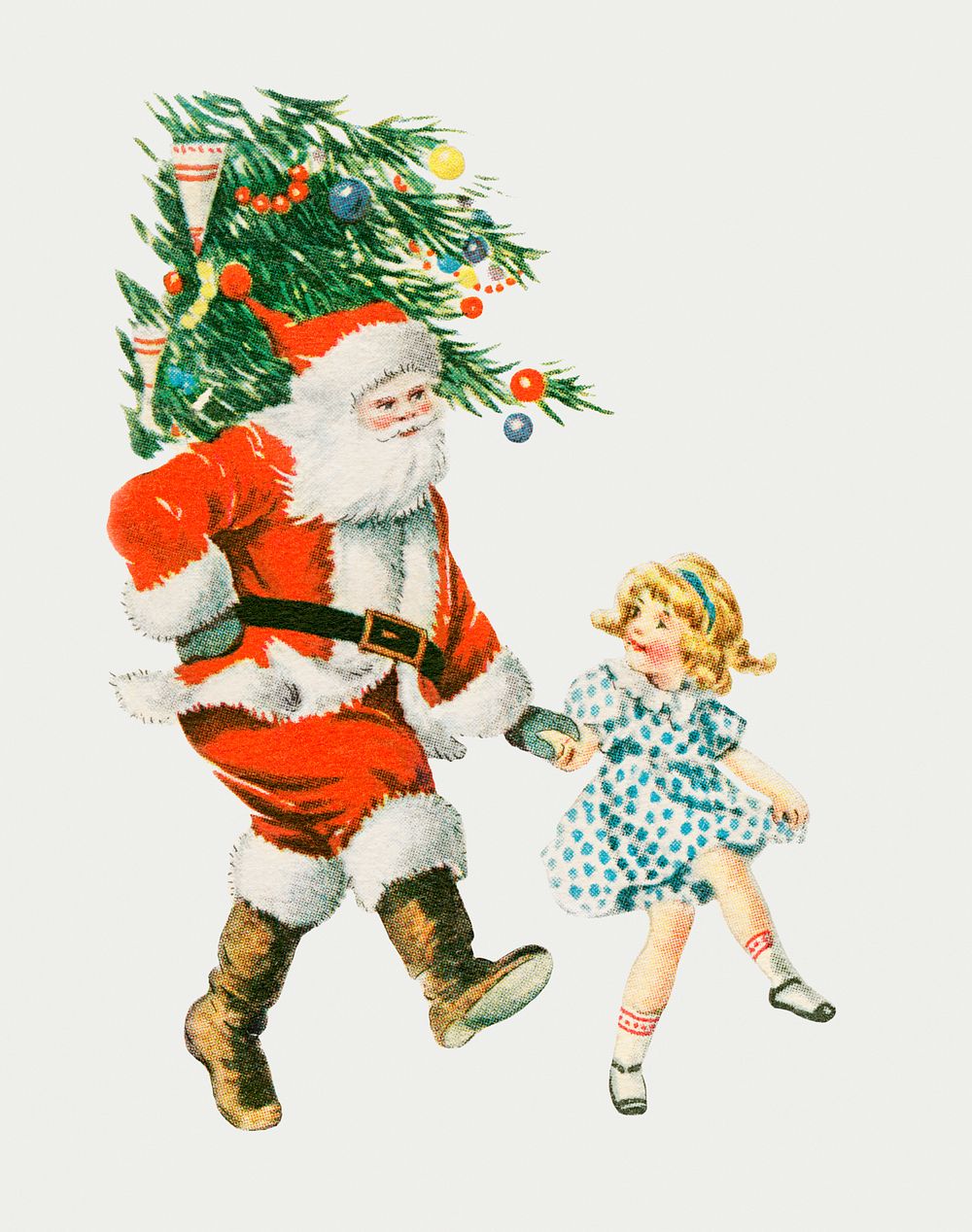Santa Claus dancing with a little girl merrily to celebrate Christmas
