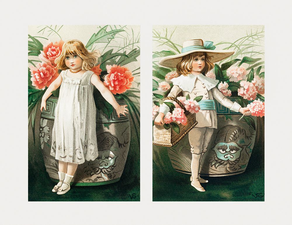 Christmas and New Year cards depicting young girls with flowers from The Miriam And Ira D. Wallach Division Of Art, Prints…