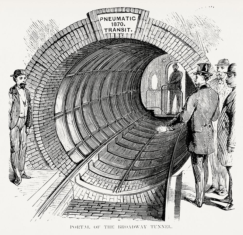 Illustration of portal of the Broadway tunnel from Illustrated description of the Broadway underground railway (1872) by New…
