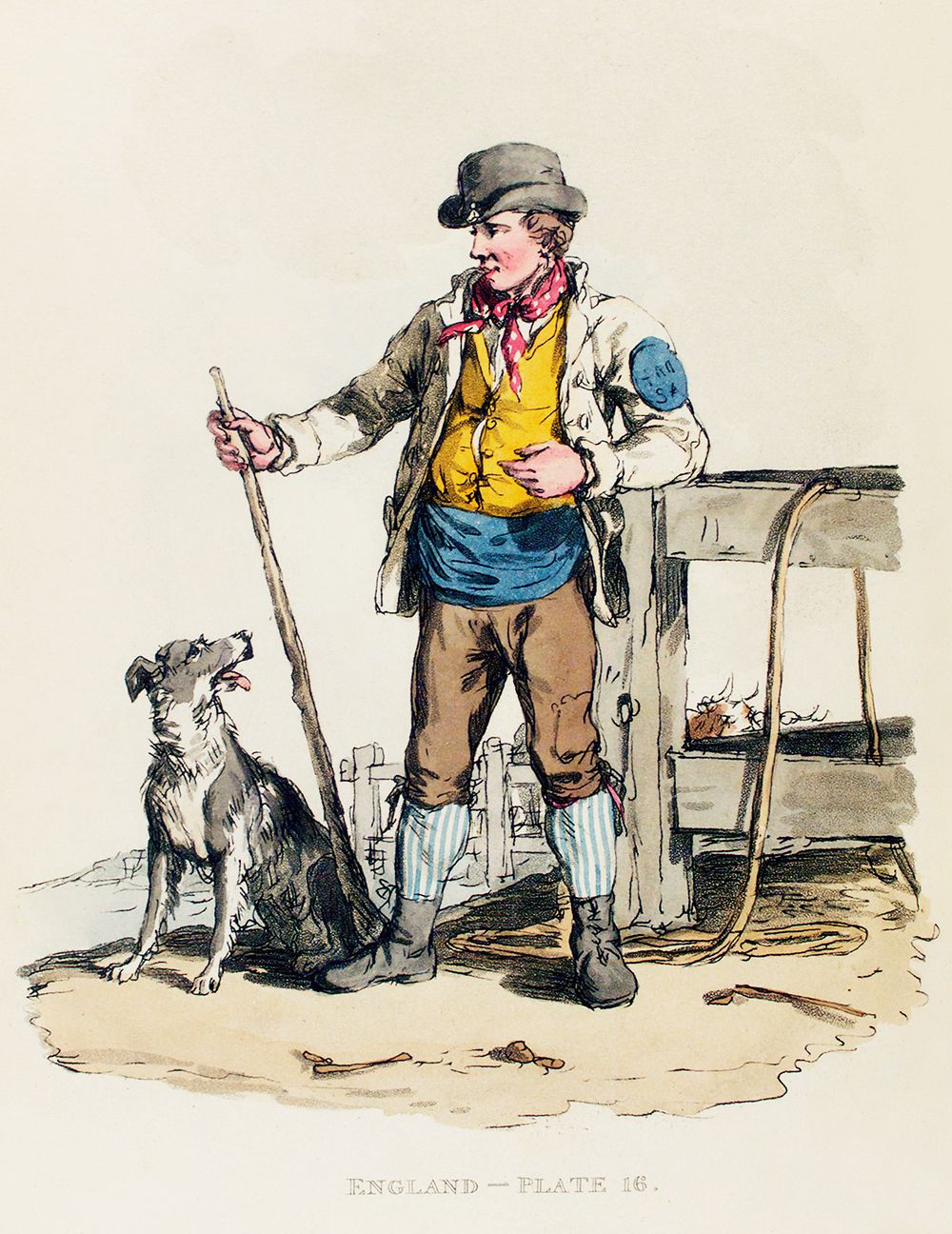 Illustration of a drover from Picturesque Representations of the Dress and Manners of the English(1814) by William Alexander…