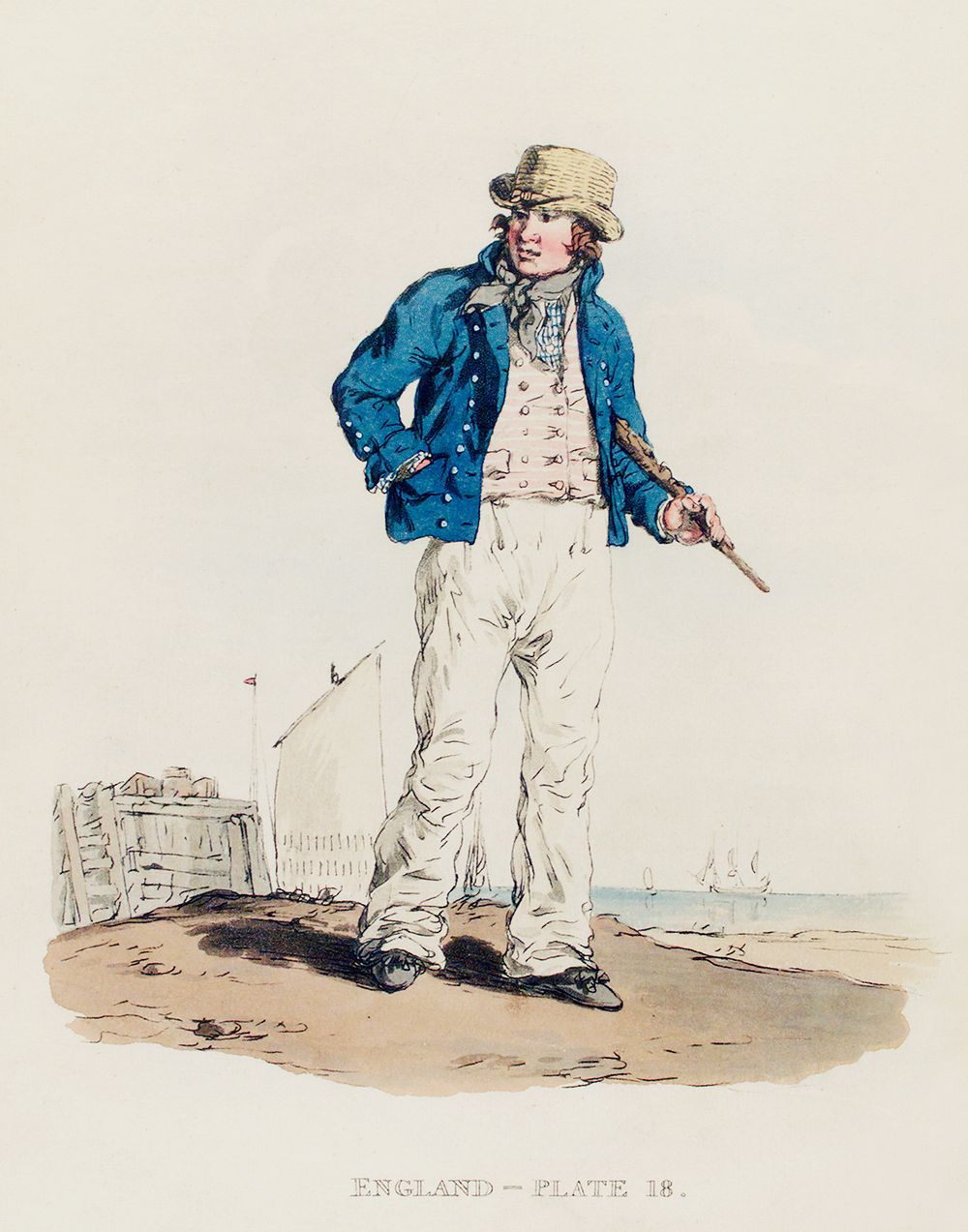 Illustration of a sailor from Picturesque Representations of the Dress and Manners of the English(1814) by William Alexander…