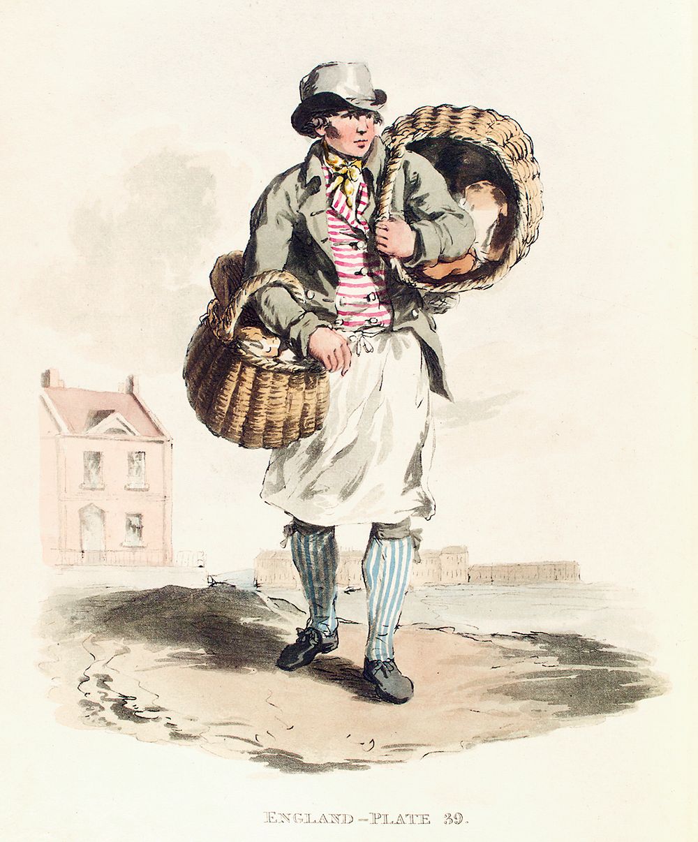 Illustration of baker from Picturesque Representations of the Dress and Manners of the English(1814) by William Alexander…