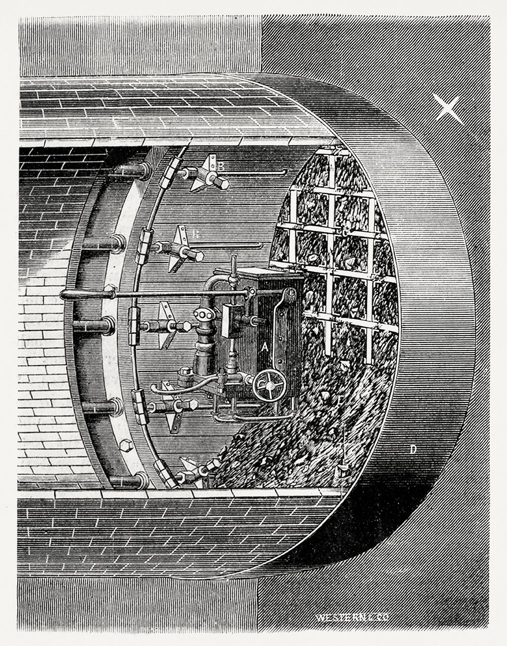 Vintage Illustration of underground tunneling-machine