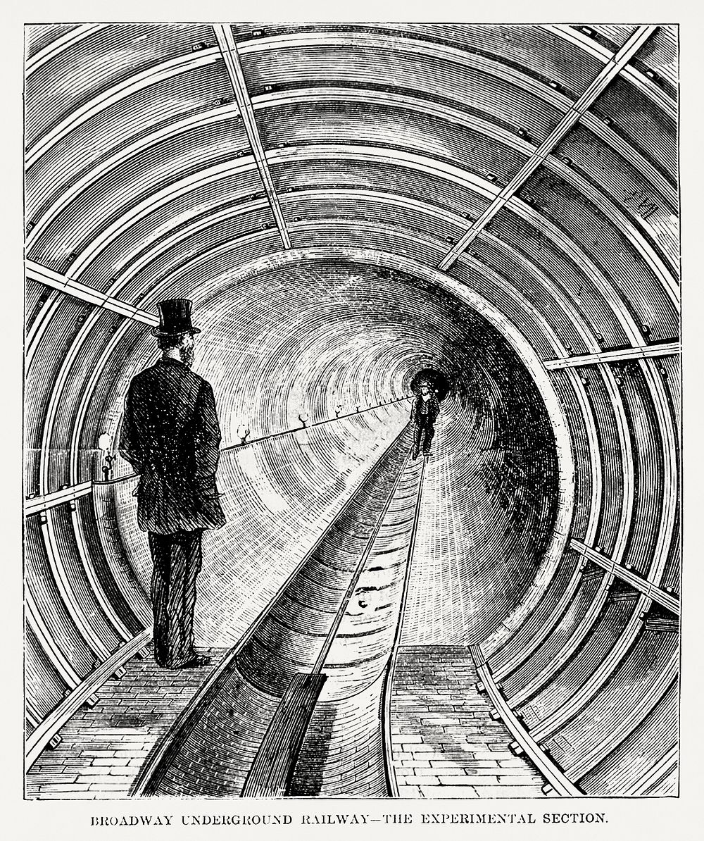Illustration of Broadway underground railway - the experimental section from Illustrated description of the Broadway…
