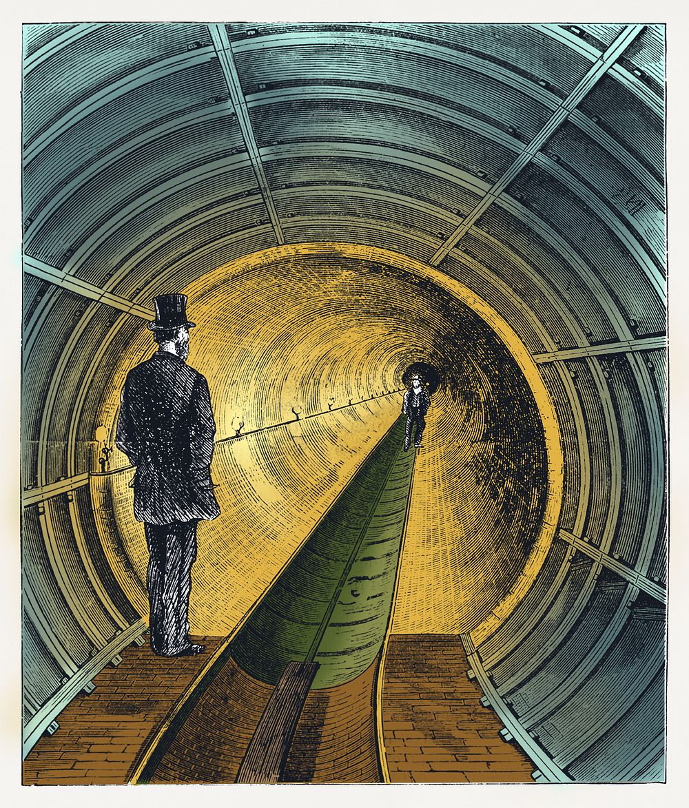 Vintage illustration of Broadway underground railway.