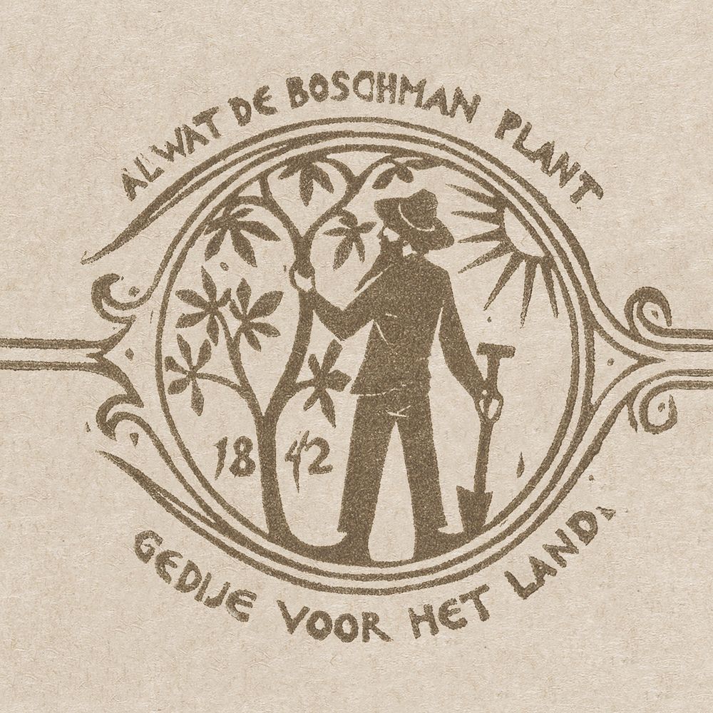 Vignet met een man die een boom plant (1876&ndash;1924) print in high resolution by Gerrit Willem Dijsselhof. Original from…