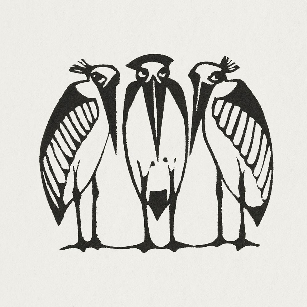 Vintage marabou stork psd animal print, remixed from artworks by Gerrit Willem Dijsselhof