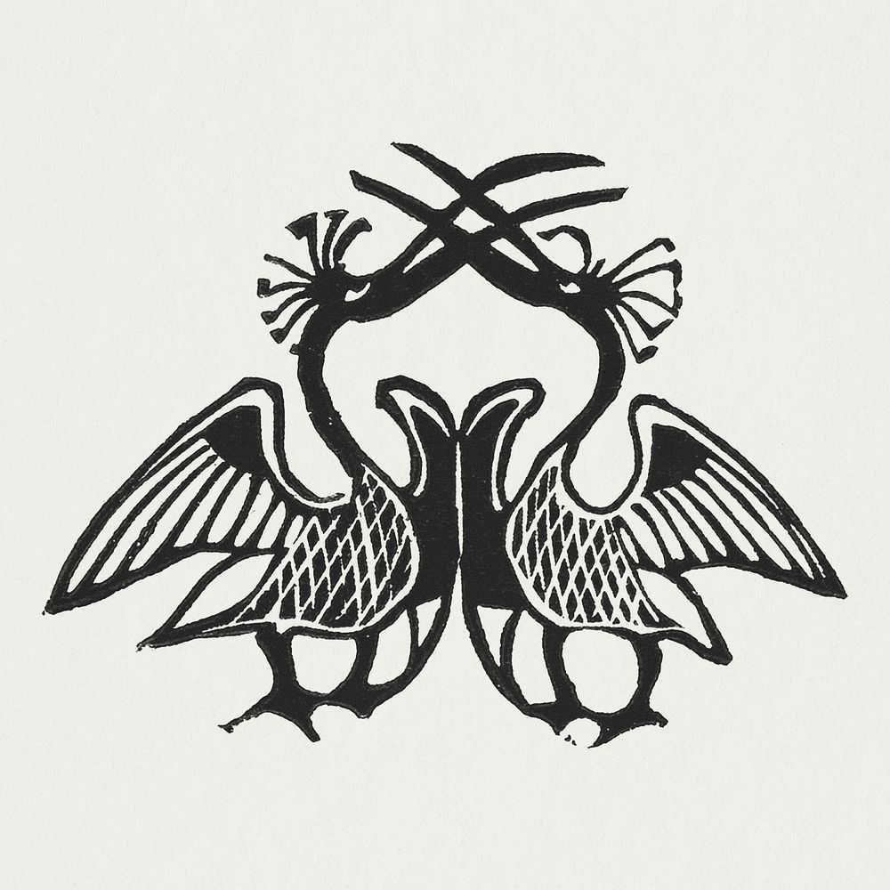 Vintage exotic birds psd animal print, remixed from artworks by Gerrit Willem Dijsselhof