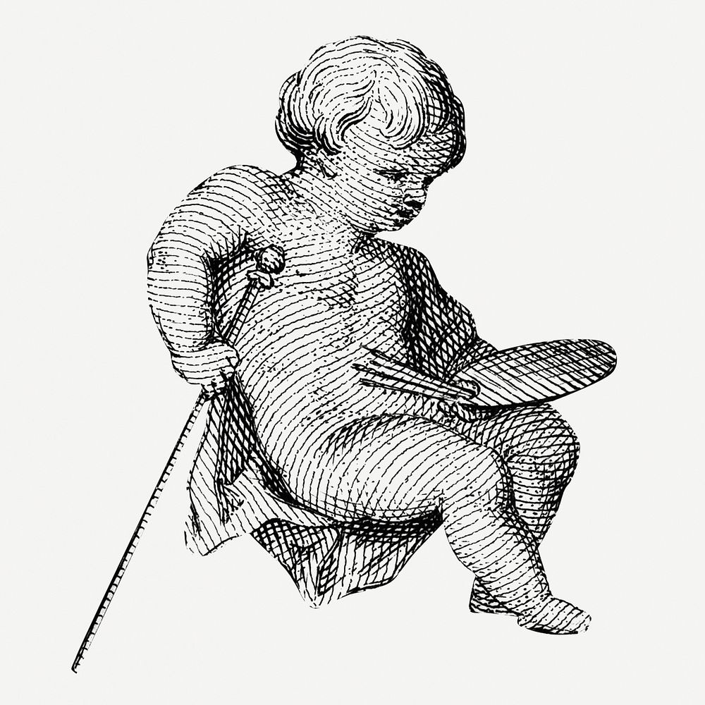 Cherub from Putti beoefenen de schilderkunst en beeldhouwkunst (ca. 1736&ndash;1779) by Cornelis Ploos van Amstel. Original…