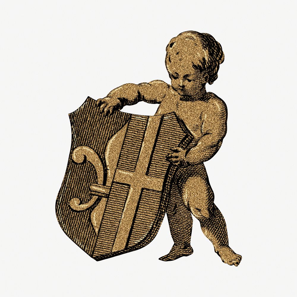 Gold cherub with shield
