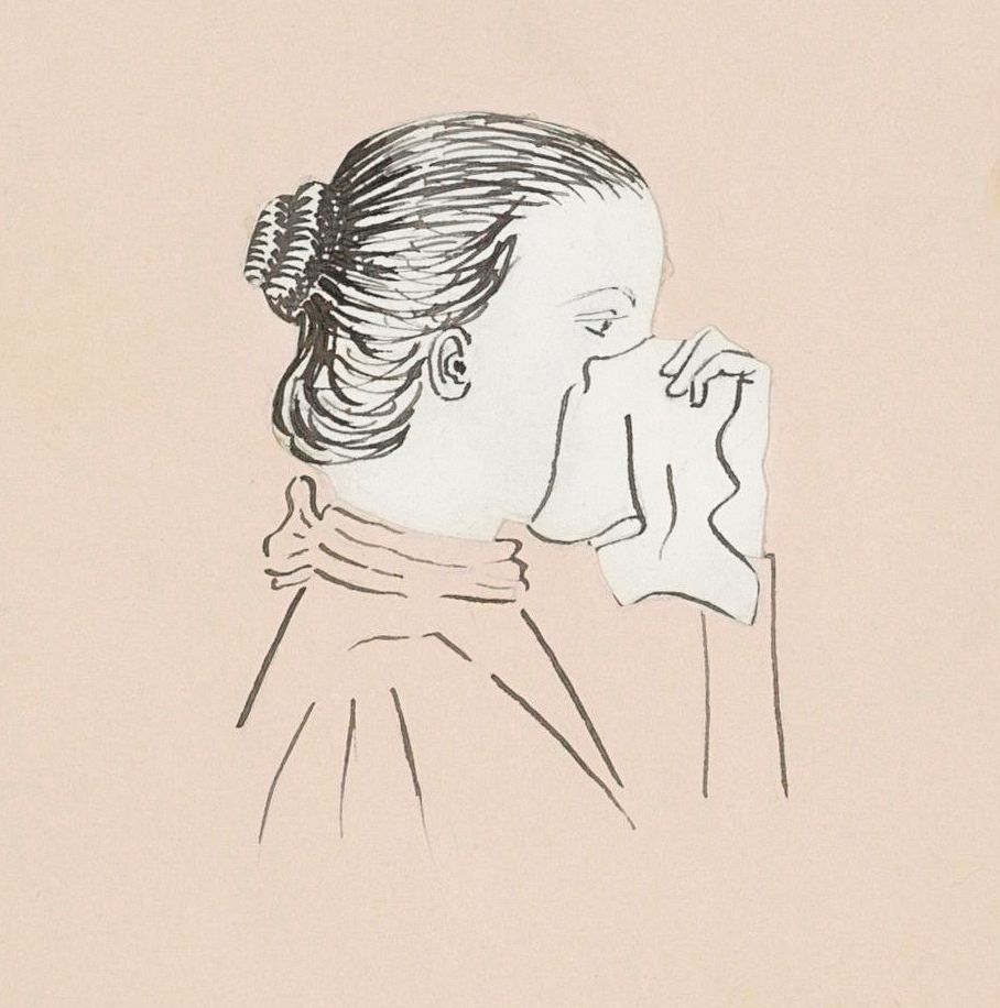 Head of a woman with a handkerchief against her nose (1894) by Julie de Graag (1877-1924). Original from The Rijksmuseum.…