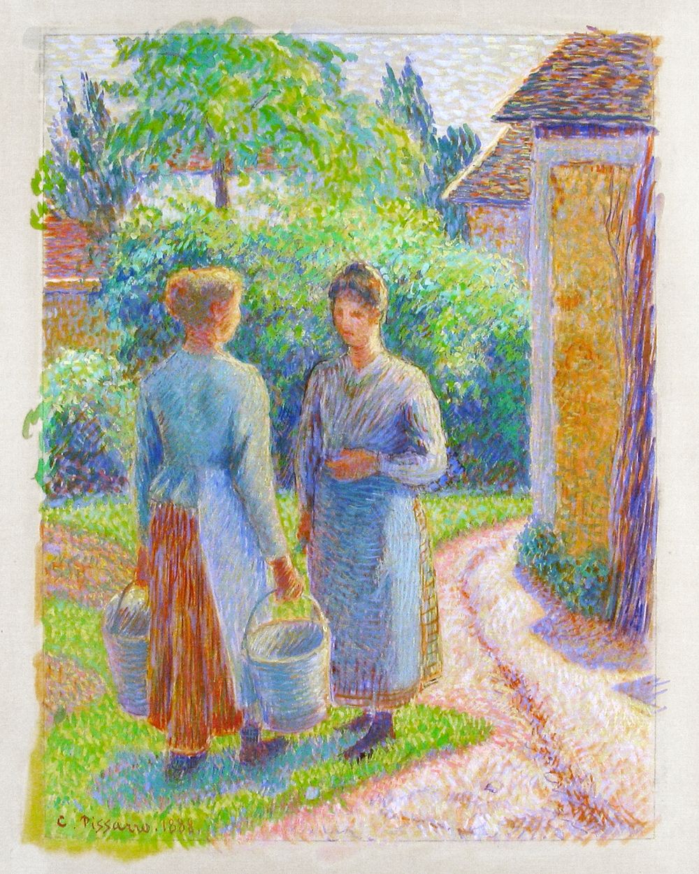 Two Women in a Garden (1888) by Camille Pissarro. Original from The MET museum. Digitally enhanced by rawpixel.