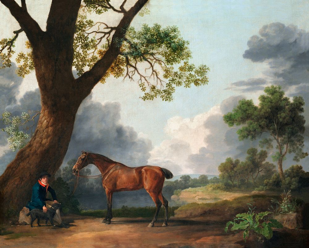 The Third Duke of Dorset's Hunter with a Groom and a Dog (1768) painting in high resolution by George Stubbs. Original from…