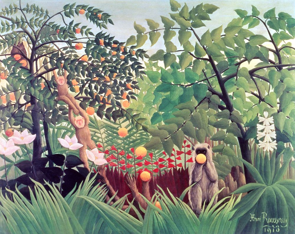 Henri Rousseau's Exotic Landscape (1910) famous painting Original from Wikimedia Commons. Digitally enhanced by rawpixel.