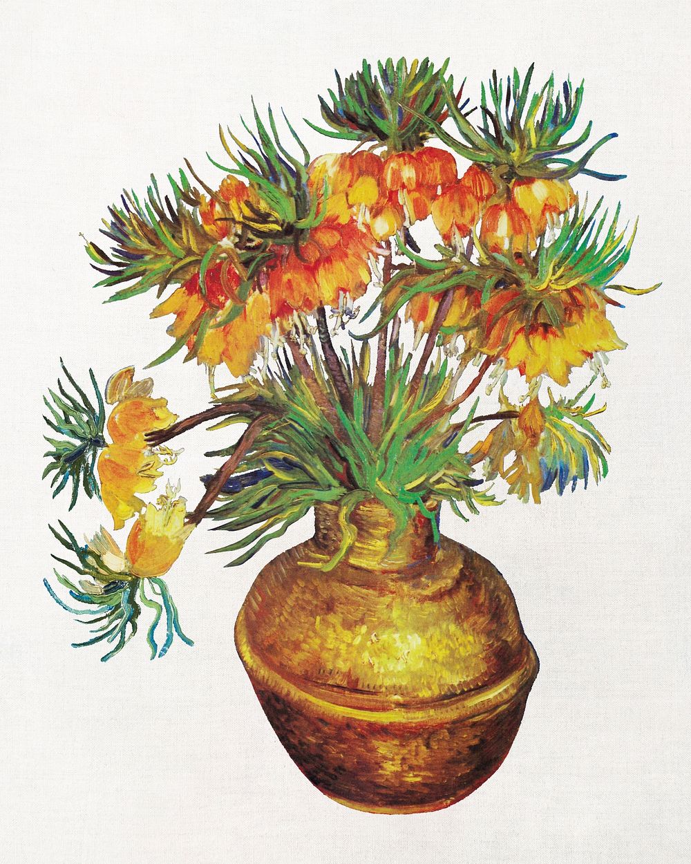 Imperial Fritillaries in a Copper Vase clipart, Van Gogh-inspired famous flower illustration psd