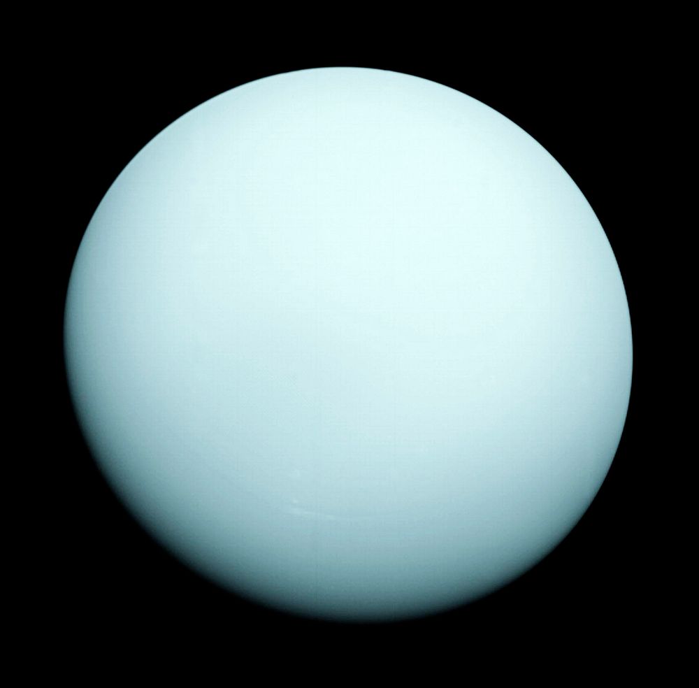 This is an image of the planet Uranus taken by the spacecraft Voyager 2 in 1986. Original from NASA. Digitally enhanced by…